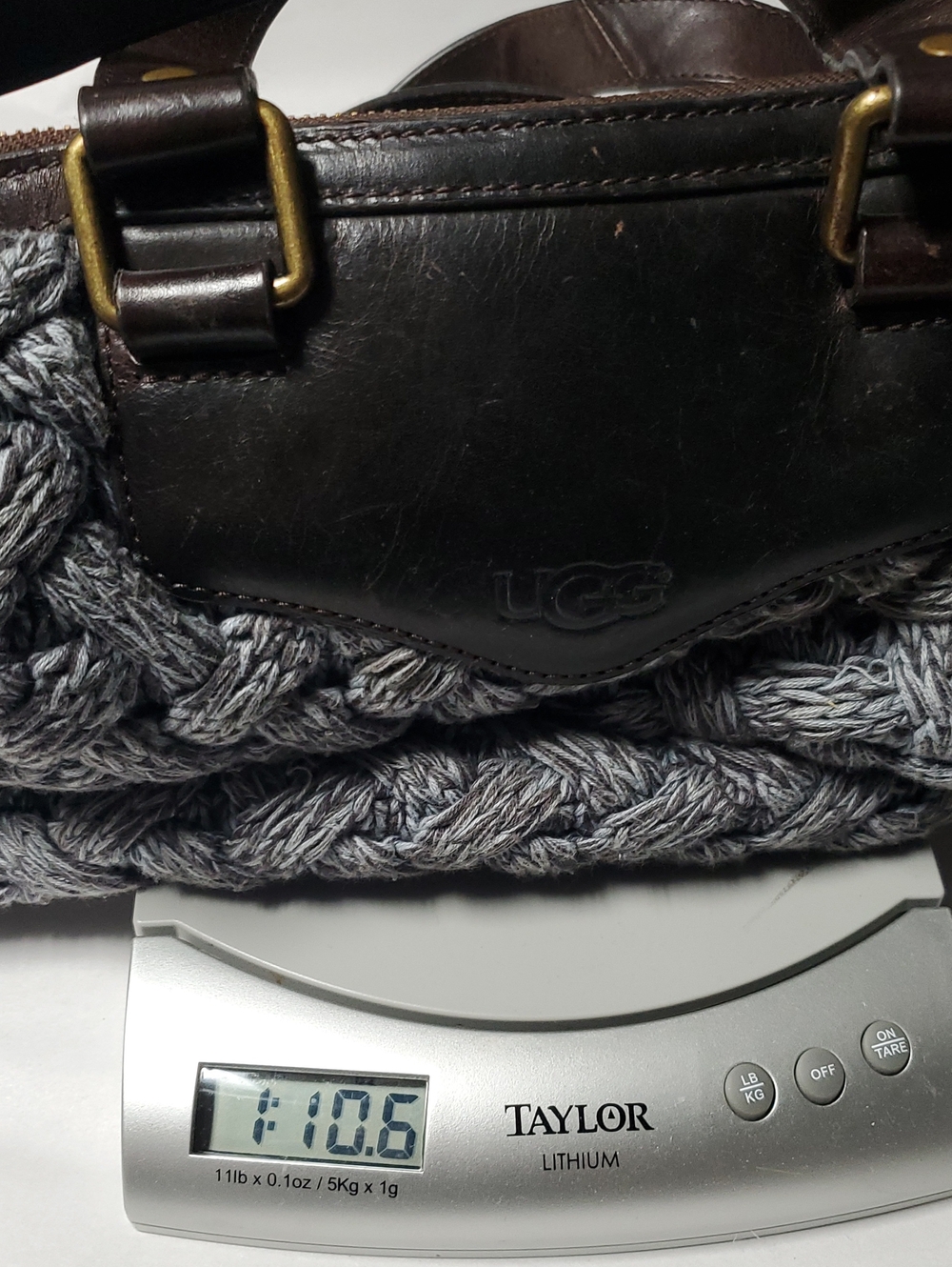 UGG Gray Knit & Brown Leather Cross-Body Bag Chunky Knit Purse Travel - Picture 13 of 13